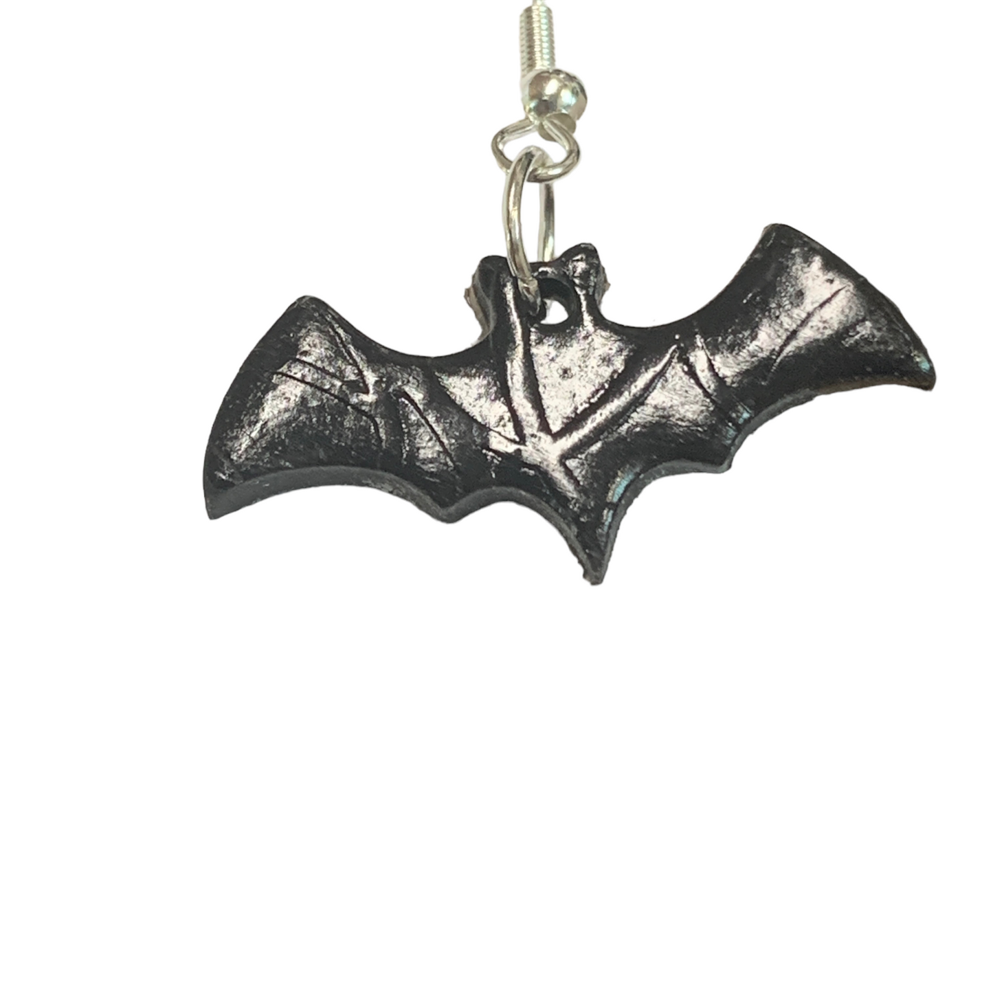 Hypoallergenic Textured Black Bats Dangle Earrings