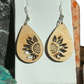 Painted | Natural Wood Hypoallergenic Teardrop Sunflower Wood Laser Engraved Wood Earrings