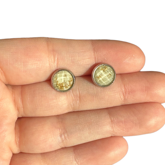 8MM Hypoallergenic White and Gold Leaf Faceted Epoxy Resin Earrings