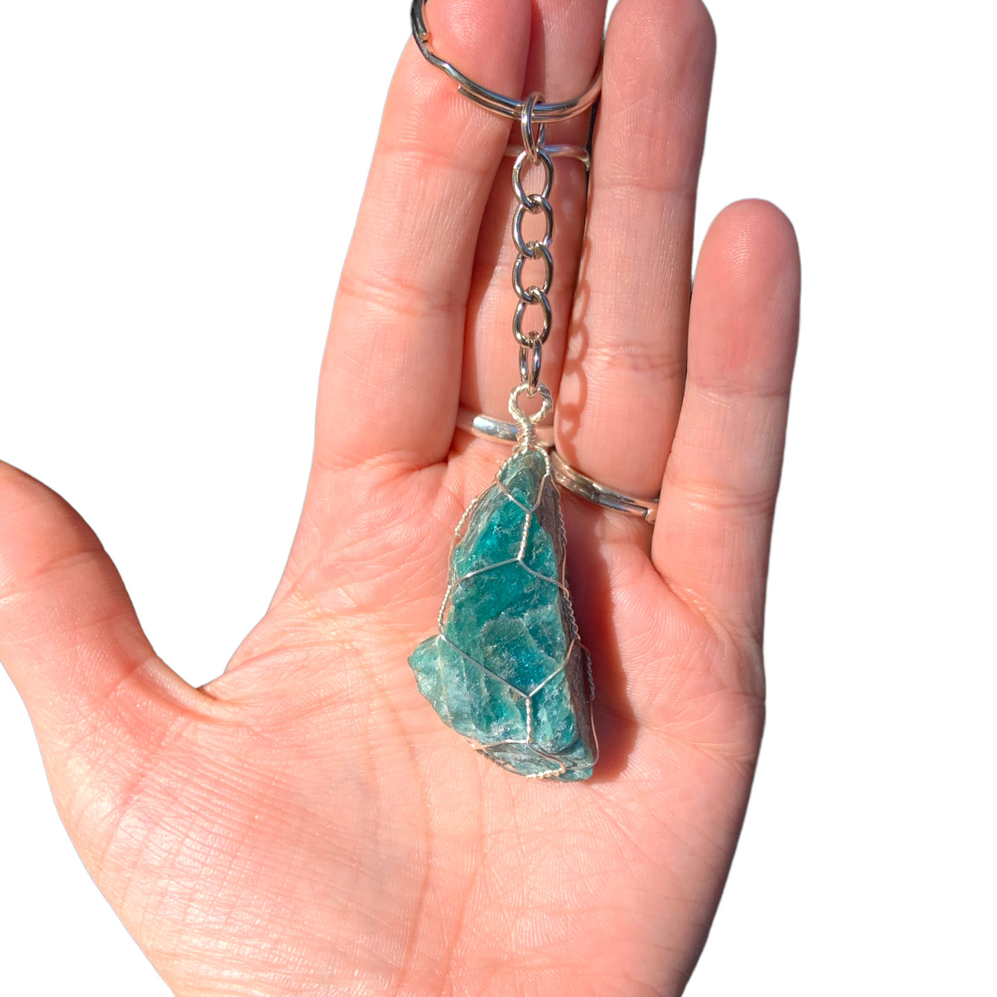 Silver | Gold Wire Wrapped Blue Apatite Crystal Keychain