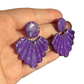 Hypoallergenic Purple With Silver Flakes Clay Dangle Earrings