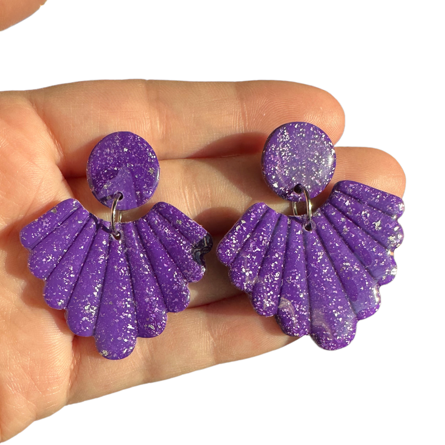 Hypoallergenic Purple With Silver Flakes Clay Dangle Earrings