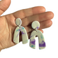 Hypoallergenic White Arch with Purple and Turquoise Marble Clay Dangle Earrings