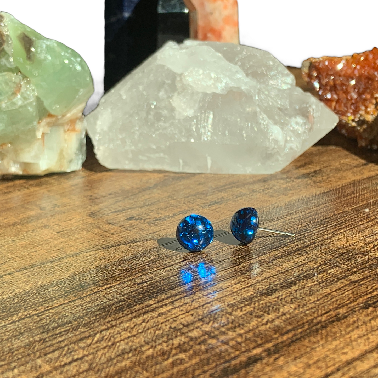 8MM Hypoallergenic Dark Blue Sparkle Epoxy Resin Earrings
