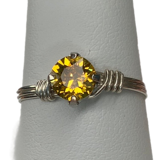 Sterling Silver | 14KT Gold Filled Yellow Sunflower Crystal Wire Ring