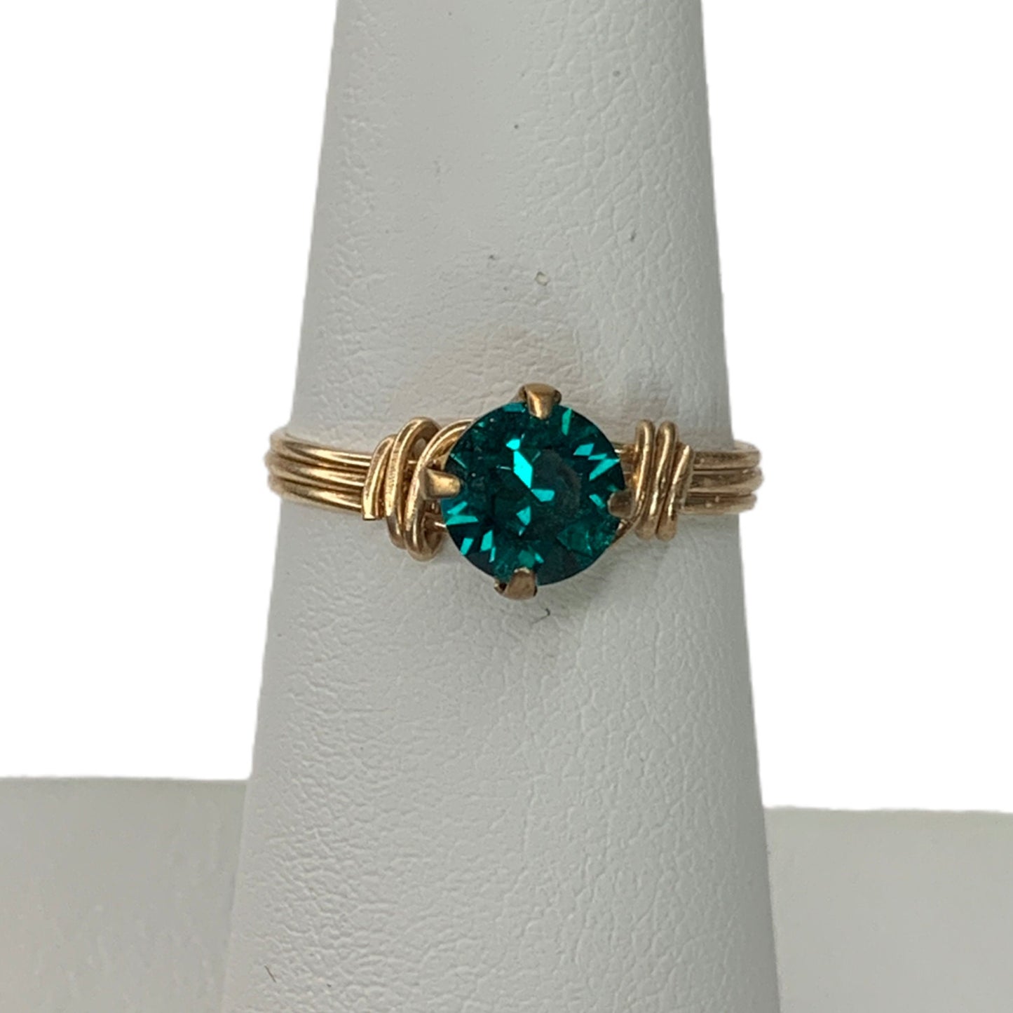 Sterling Silver | 14KT Rolled Gold 6MM Emerald Green Crystal Wire Ring